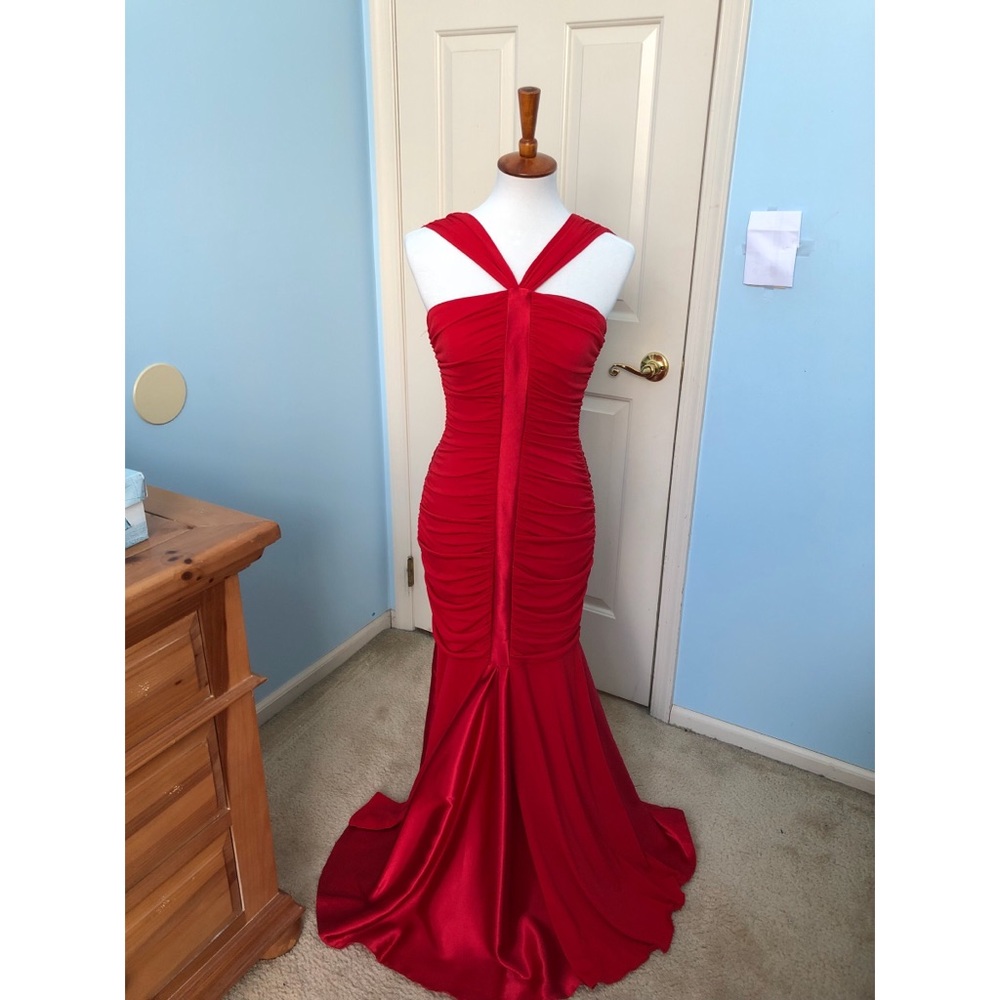 Elegant Lady in Red Evening Gown
